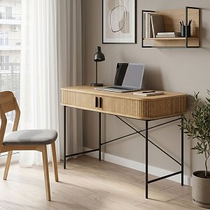 Γραφείο εργασίας Scandi pakoworld MDF/Metal σε φυσική απόχρωση με μεταλλικά μαύρα πόδια 120x60x76,5εκ 260-000024