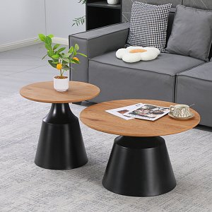 Τραπέζια σαλονιού Parquet pakoworld σετ 2τεμ μέταλλο μαύρο- mdf σε φυσική απόχρωση 278-000049
