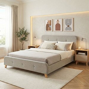 Κρεβάτι διπλό Restel pakoworld ύφασμα γκρι-μπεζ 160x200εκ 279-000013