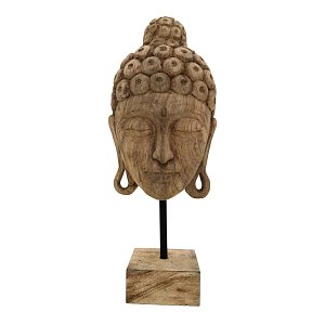 Επιτραπέζιο διακοσμητικό βούδας Mask Inart φυσικό μάνγκο ξύλο-μέταλλο 20x18.5x48.5εκ 312-000028