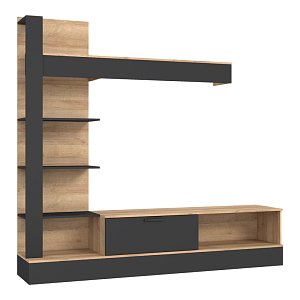 Σύνθετο σαλονιού Dranko pakoworld μαύρο-oak μελαμίνης 205x41.5x192εκ 318-000010