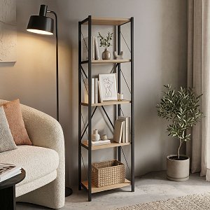 Βιβλιοθήκη Glase pakoworld oak μελαμίνης-μαύρο μέταλλο 40x30x150εκ 321-000008