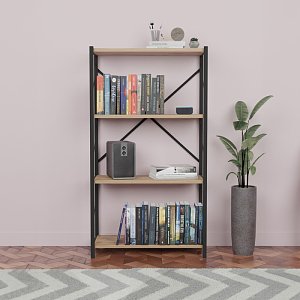 Βιβλιοθήκη Jackrey pakoworld oak μελαμίνης-μαύρο μέταλλο 63x30x114εκ 321-000010