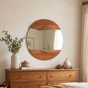 Καθρέπτης Alkmen pakoworld teak ξύλο σε φυσική απόχρωση Φ60x4εκ 338-000007