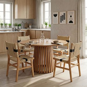 Τραπέζι Kenda I pakoworld mindi ξύλο σε φυσική απόχρωση Φ120x75εκ 343-000116