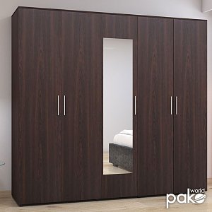 Ντουλάπα πεντάφυλλη με καθρέφτη Luna pakoworld σε wenge απόχρωση 220x52x200εκ 361-000059