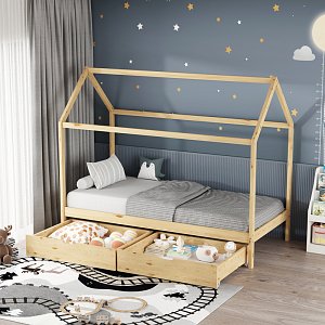 Παιδικό κρεβάτι Mellin τ. Montessori με 2 συρτάρια pakoworld ξύλο πεύκου σε φυσική απόχρωση 90x190εκ 370-000004