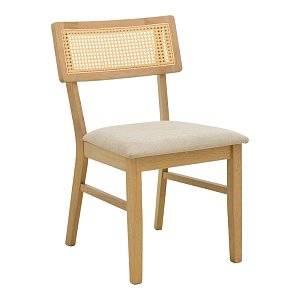 Καρέκλα Raffles pakoworld rubberwood με pe rattan και γκρι μπεζ ύφασμα 47x48x83.5εκ 2τμχ 381-000013