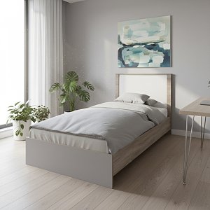 Κρεβάτι Athos pakoworld σε sonoma-λευκό απόχρωση 90x190εκ 383-000091