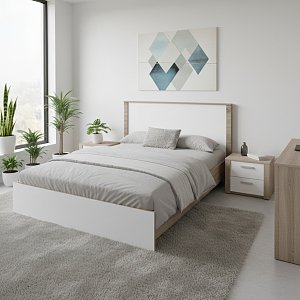 Κρεβάτι Athos pakoworld σε sonoma-λευκή απόχρωση 140x200εκ 383-000096