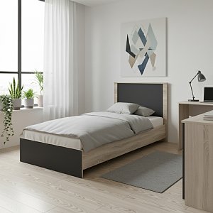 Κρεβάτι Athos pakoworld σε sonoma-ανθρακί απόχρωση 90x190εκ 383-000090