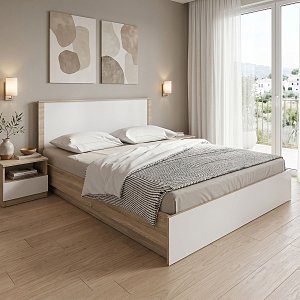 Κρεβάτι Athos pakoworld σε sonoma-λευκό απόχρωση 160x200εκ 383-000101