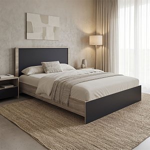 Κρεβάτι Athos pakoworld σε sonoma-ανθρακί απόχρωση 140x200εκ 383-000095