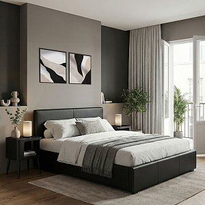 Κρεβάτι Dellia pakoworld με αποθηκευτικό χώρο pu μαύρο 150x200εκ 388-000003