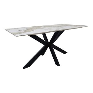 Τραπέζι Bethan pakoworld sintered stone-μέταλλο λευκό μαρμάρου-μαύρο 160x80x75εκ 390-000028