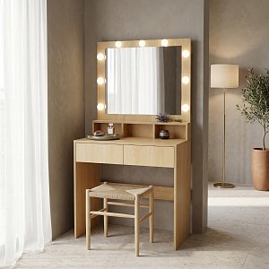 Τουαλέτα κρεβατοκάμαρας Vanity pakoworld με led σε φυσική απόχρωση 80x40x140εκ 412-000002