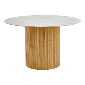 Τραπέζι Sikulu pakoworld oak MDF με κεραμική επιφάνεια σε λευκό μαρμάρου Φ125x77εκ 413-000003