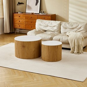 Τραπέζι σαλονιού Nelba pakoworld σετ 2τεμ oak MDF με  κεραμική επιφάνεια σε όψη μαρμάρου 413-000001
