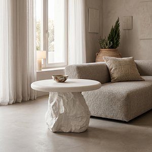 Τραπέζι σαλονιού Zinol pakoworld mdf-polyresin λευκό Φ60x41εκ 415-000017