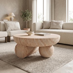 Τραπέζι σαλονιού Mikawa pakoworld MGO όψη τραβερτίνας Φ70x34εκ 419-000010