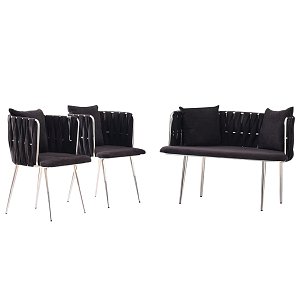 Σετ σαλονιού 3τμχ Sarma μαύρο με πόδια ασημί 655-7