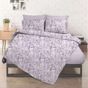 Σεντόνι με Λάστιχο Εμπριμέ Flower Λιλά Διπλό 160x200+32
