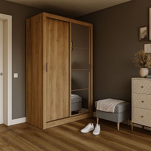 Ντουλάπα Linea Χρυσό Δρυς με καθρέφτη 120x60x215cm GR-LINEAMIR-2