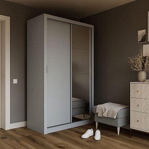 Ντουλάπα Linea Γκρι με καθρέφτη 120x60x215cm GR-LINEAMIR-3