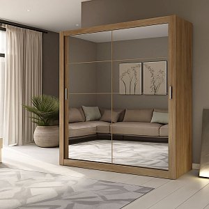 Ντουλάπα Reflex Χρυσό Δρυς με καθρέφτη 180x60x215cm GR-REFLMIR-2
