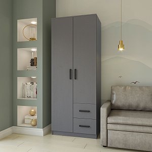 Ντουλάπα Δίφυλλη με συρτάρια Simple Γραφίτης 80x52x205cm GR-SIM2D2DR-2
