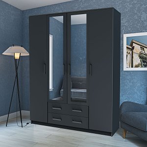 Ντουλάπα Τετράφυλλη Simple 4D2D Γραφίτης 160x52x205cm GR-SIM4D2D-2