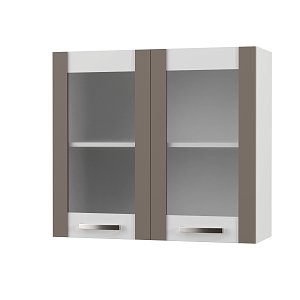 CHARLOTΤE Πάνω Ντουλάπι Με Τζάμι 80x30.5x71.8εκ με μεταλλικά χερούλια Μόκα SO-CV80GM