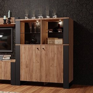 Μπουφές OLD WOOD Χρυσός Δρύς με Μαύρο, 106.2x44xx128.5εκ SO-OLDKOM2D