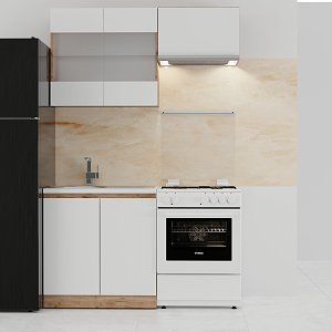 Κουζίνα Soft Σέτ 3 Λευκό με βελανιδιά Σέτ 3 κουτιών Άνω 140εκ Κάτω 80εκ SO-SOFTSET3