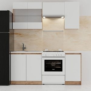 Κουζίνα Soft Σέτ 5 Λευκό με βελανιδιά Σέτ 5 κουτιών Άνω κουτιά 180εκ Κάτω 120εκ SO-SOFTSET5