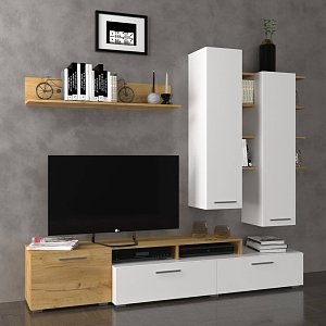 Σύνθεση Τηλεόρασης Astin 203x45.3x180εκ Χρυσός Δρύς Με Λευκό TO-ASTIN