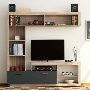 Σύνθεση Τηλεόρασης Floks 170x41x170εκ SONOMA (φυσικός δρύς)-γραφίτης TO-FLOKSGR