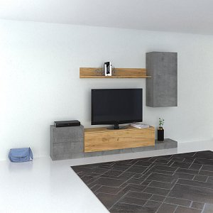 Σύνθεση Τηλεόρασης Lucky 246.3x37x193cm Γκρι-Χρυσό Δρυς TO-LUCKY