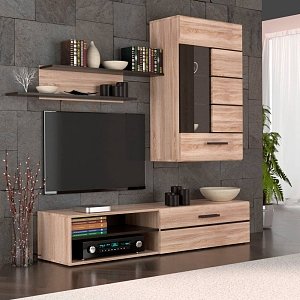 Σύνθεση Τηλεόρασης Solo 228x41x184cm Sonoma με Wenge και MDF καμπυλωτό τελείωμα TO-SOLOSET1