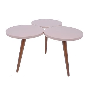 Τραπεζάκι σαλονιού ATRIA 3/1 μπεζ με walnut πόδια 863-82-026