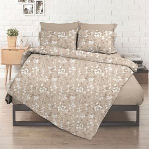 Σεντόνι με Λάστιχο Εμπριμέ Flower Μπεζ Μονό 100x200+32