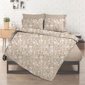 Σεντόνι με Λάστιχο Εμπριμέ Flower Μπεζ Διπλό 160x200+32