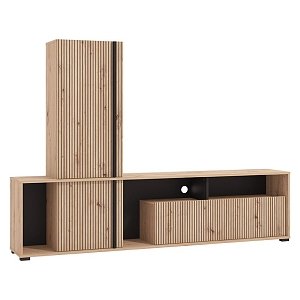 ΚΕΝΤΡΟ ΨΥΧΑΓΩΓΙΑΣ-ΣΥΝΘΕΣΗ CHANIA ARTISAN OAK-ARTISAN OAK ΜΕ ΜΑΥΡΕΣ ΓΡΑΜΜΕΣ-ΜΑΥΡΟ 196x33x140εκ xtrt 11013496