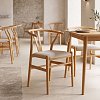 Καρέκλα Wishbone pakoworld rubberwood-ύφασμα σε φυσική-γκρι απόχρωση 51x58x73εκ 029-000462