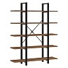 Βιβλιοθήκη Esthon pakoworld καρυδί-μαύρο μέταλλο 120x32x184εκ 197-000228