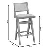 Σκαμπό bar Winslow pakoworld ξύλο rubberwood μαύρο-pvc rattan φυσικό-ύφασμα γκρι 44.5x46x98εκ 2τμχ 247-000008
