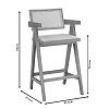 Σκαμπό bar Winslow pakoworld ξύλο rubberwood μαύρο-pvc rattan φυσικό-ύφασμα γκρι 2τμχ 247-000010