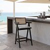 Σκαμπό bar Winslow pakoworld ξύλο rubberwood μαύρο-pvc rattan φυσικό-ύφασμα γκρι 2τμχ 247-000010