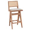 Σκαμπό bar Winslow pakoworld ξύλο rubberwood ανοικτό καρυδί-pvc rattan φυσικό-ύφασμα γκρι 44.5x46x98εκ 2τμχ 247-000007