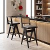 Σκαμπό bar Winslow pakoworld ξύλο rubberwood μαύρο-pvc rattan φυσικό-ύφασμα γκρι 44.5x46x98εκ 2τμχ 247-000008